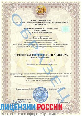 Образец сертификата соответствия аудитора №ST.RU.EXP.00006191-3 Качканар Сертификат ISO 50001